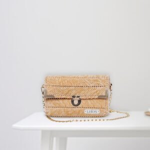 LEIOS beige velvet mini handbag with gold chain – stylish women's crossbody purse